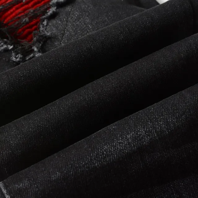 Black Red Distressed Slim-Fit Jeans 18