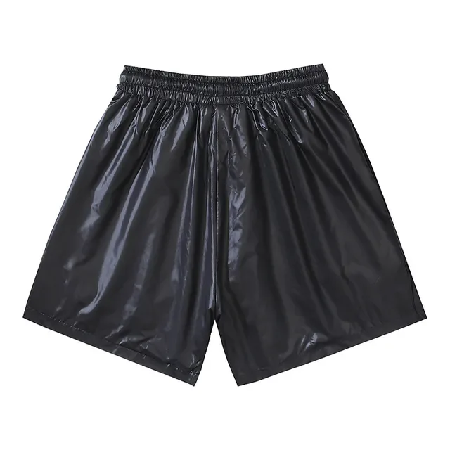 Black Shiny Coated Elastic Waist Shorts 3