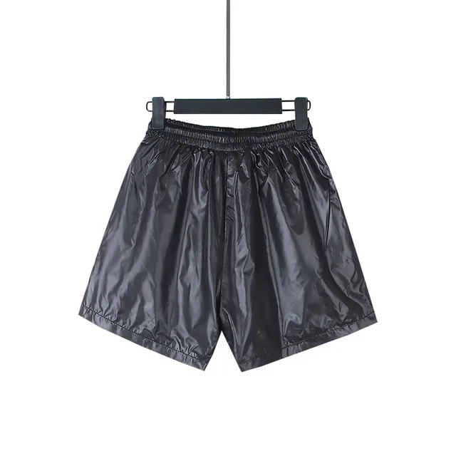 Black Shiny Coated Elastic Waist Shorts 6