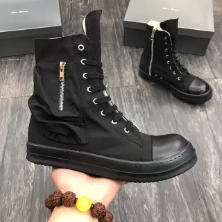 Black Silver High-Top Ruched Fabric Panel Work Boots