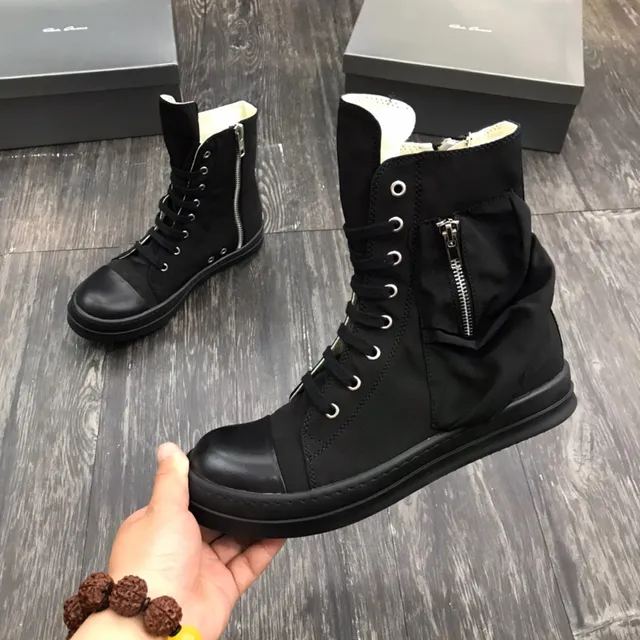 Black Silver High-Top Ruched Fabric Panel Work Boots 3