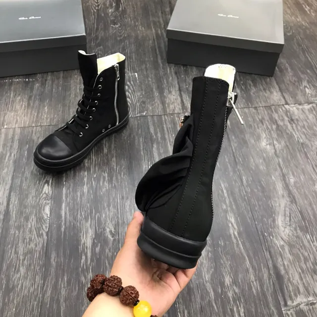 Black Silver High-Top Ruched Fabric Panel Work Boots 4