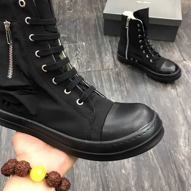 Black Silver High-Top Ruched Fabric Panel Work Boots 6