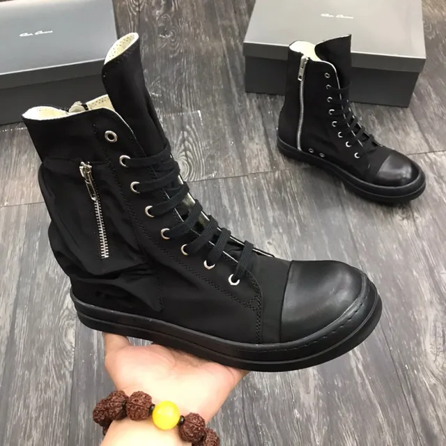 Black Silver High-Top Ruched Fabric Panel Work Boots 7