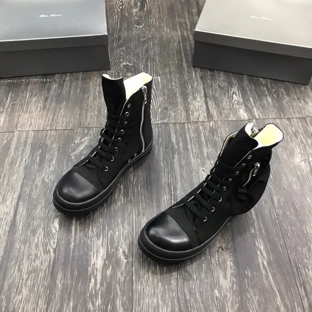 Black Silver High-Top Ruched Fabric Panel Work Boots 8