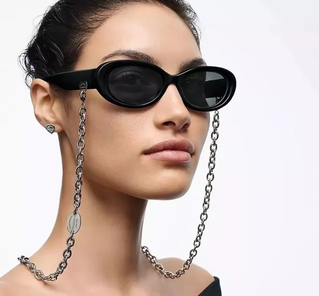 Black Silver Oval-Shaped Frame Thin Sunglasses 6