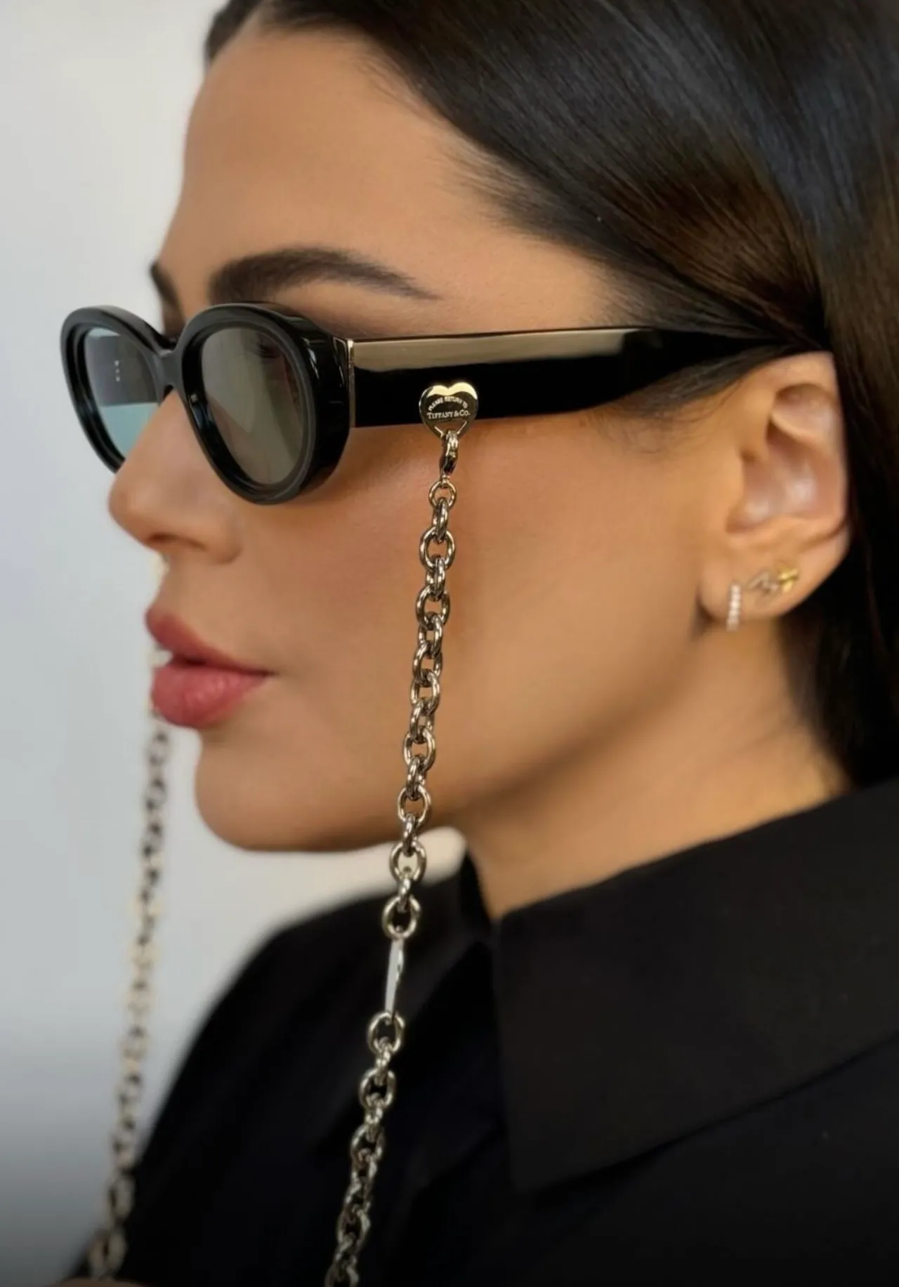 Black Silver Oval-Shaped Frame Thin Sunglasses 7