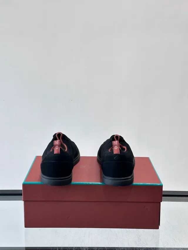Black Suede Knit-Collar Low-Top Sneakers 3