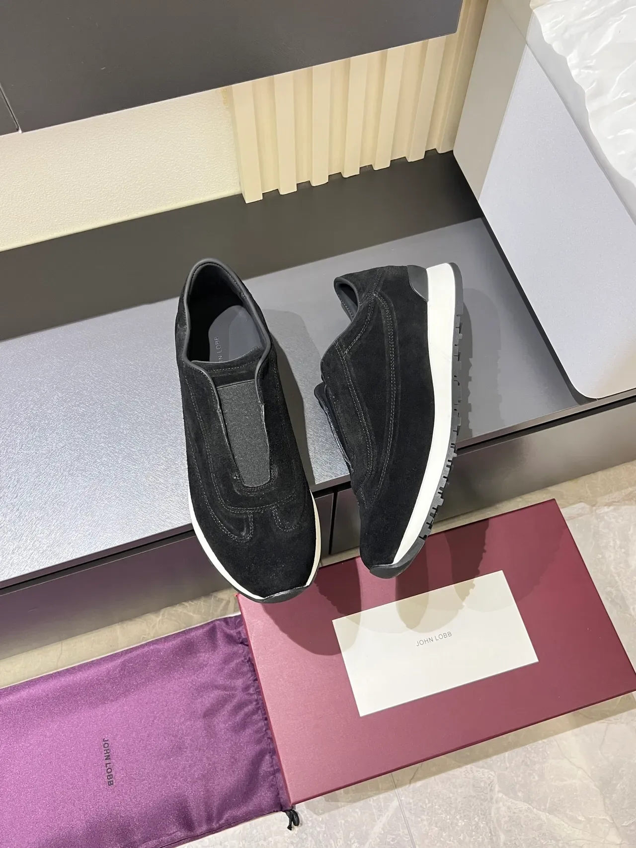Black Suede Slip-On Lifestyle Sneakers 4