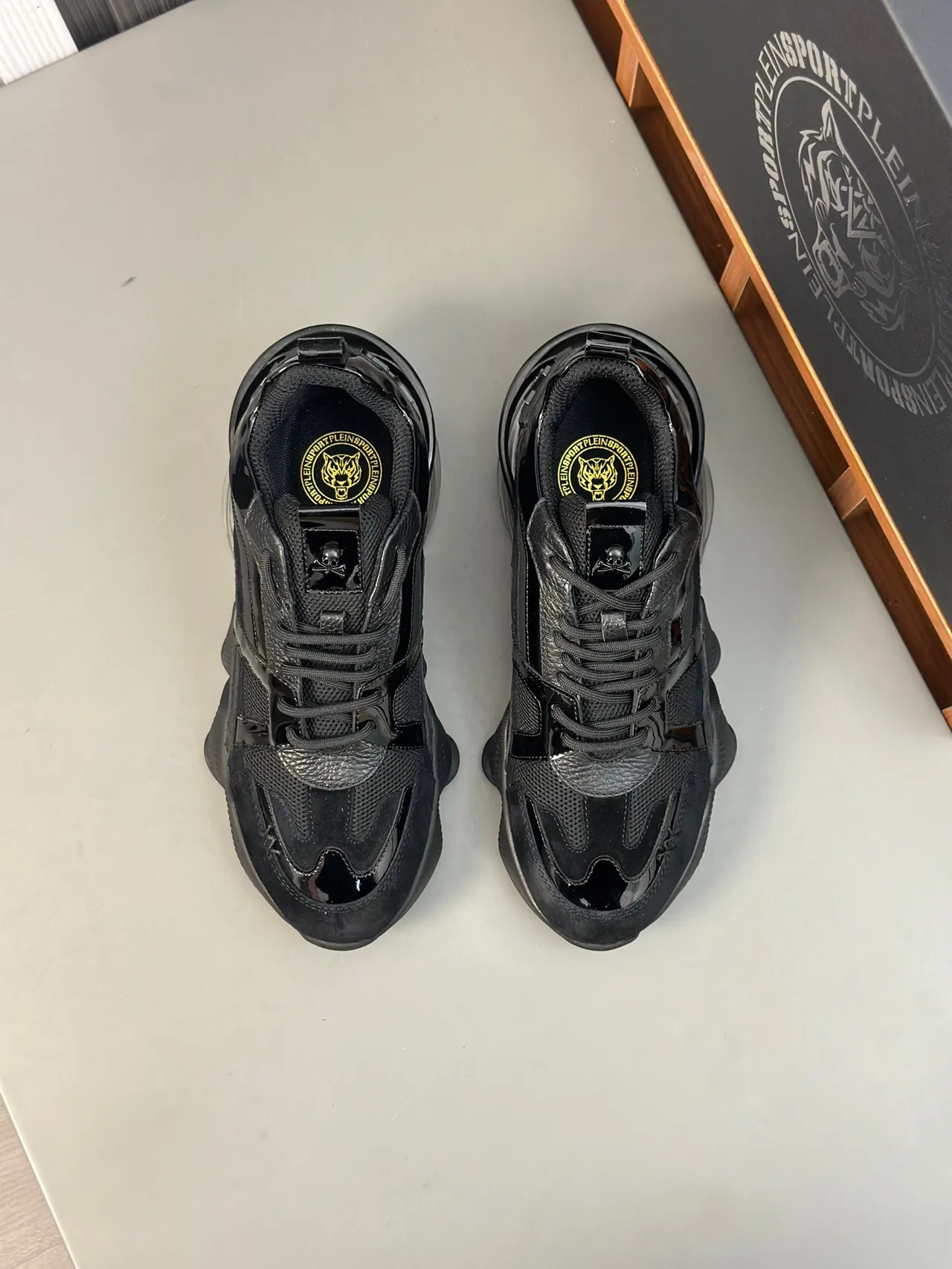 Black Transparent Sole Patent Leather Overlays Chunky Sneakers 2