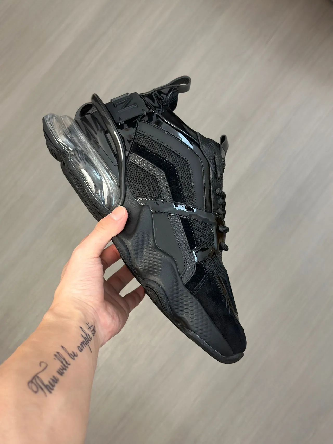 Black Transparent Sole Patent Leather Overlays Chunky Sneakers 5