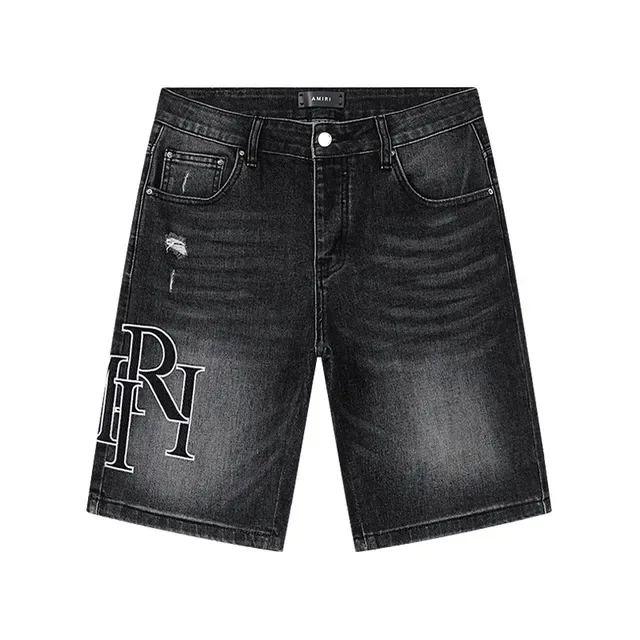 Black White Distressed Denim Embroidered Monogram Shorts 2