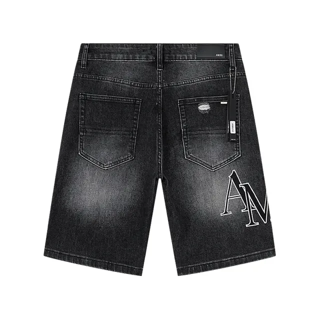 Black White Distressed Denim Embroidered Monogram Shorts 3