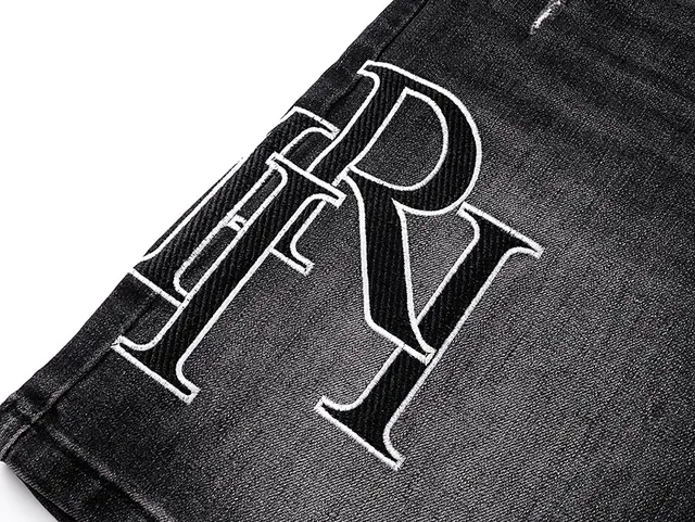 Black White Distressed Denim Embroidered Monogram Shorts 12