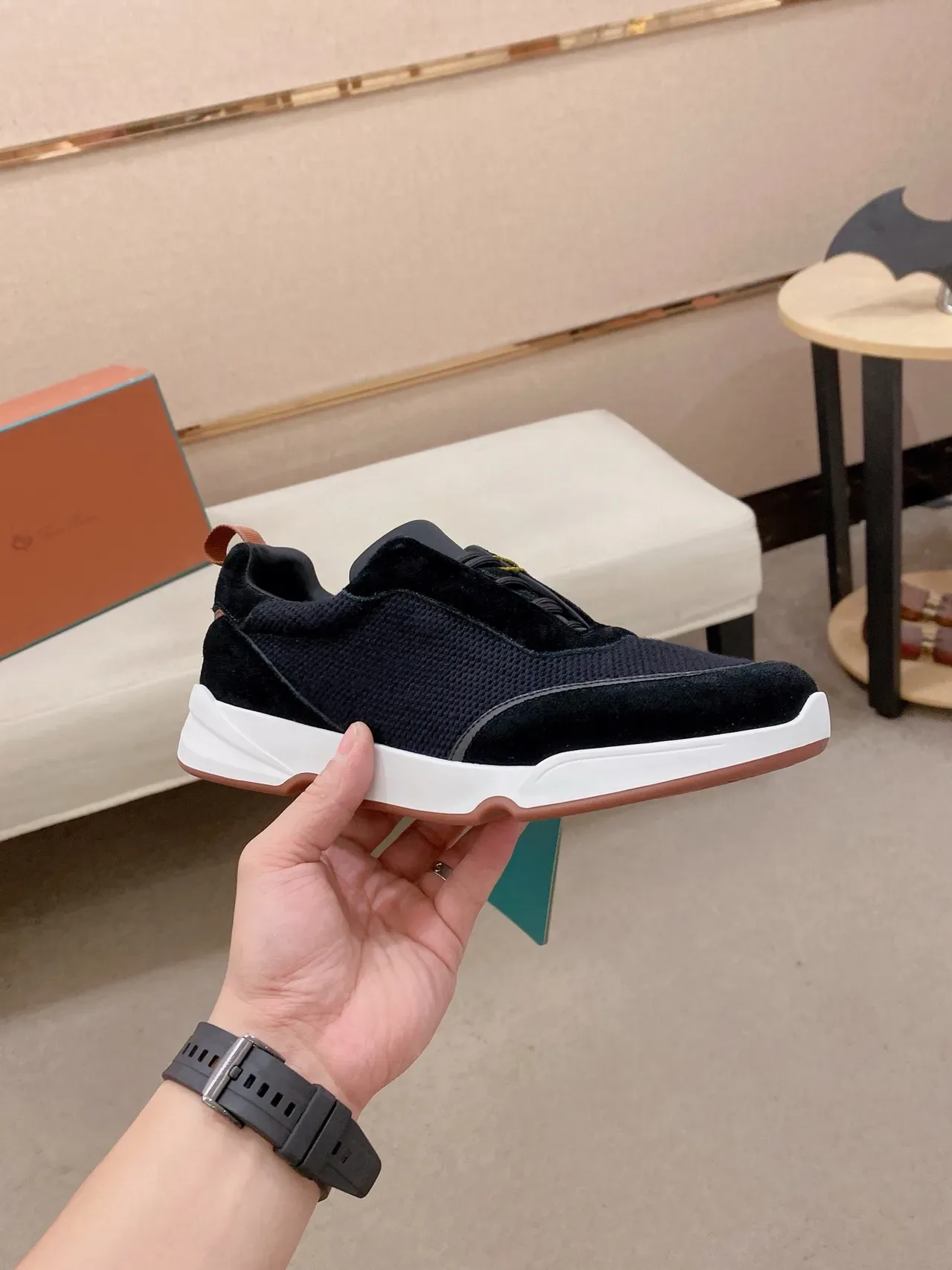 Black White Laceless Slip-On Mesh And Suede Upper Sneakers 5