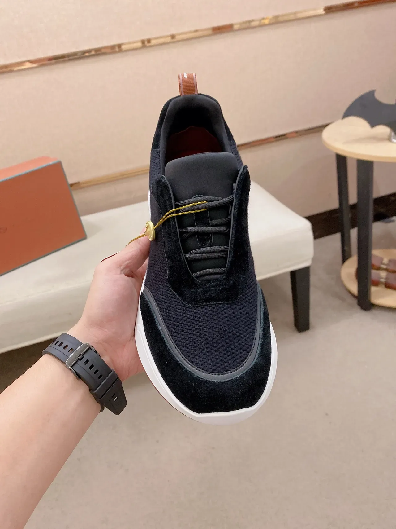 Black White Laceless Slip-On Mesh And Suede Upper Sneakers 6