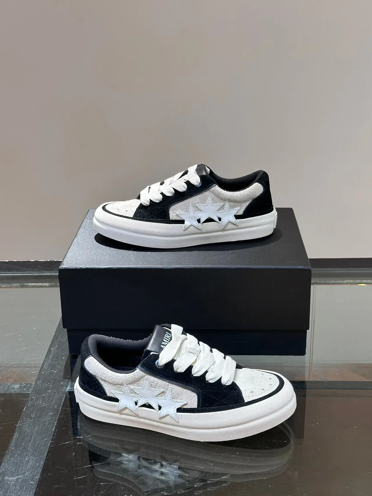 Black White Low-Top Panelled Suede And Textile Sneakers 4