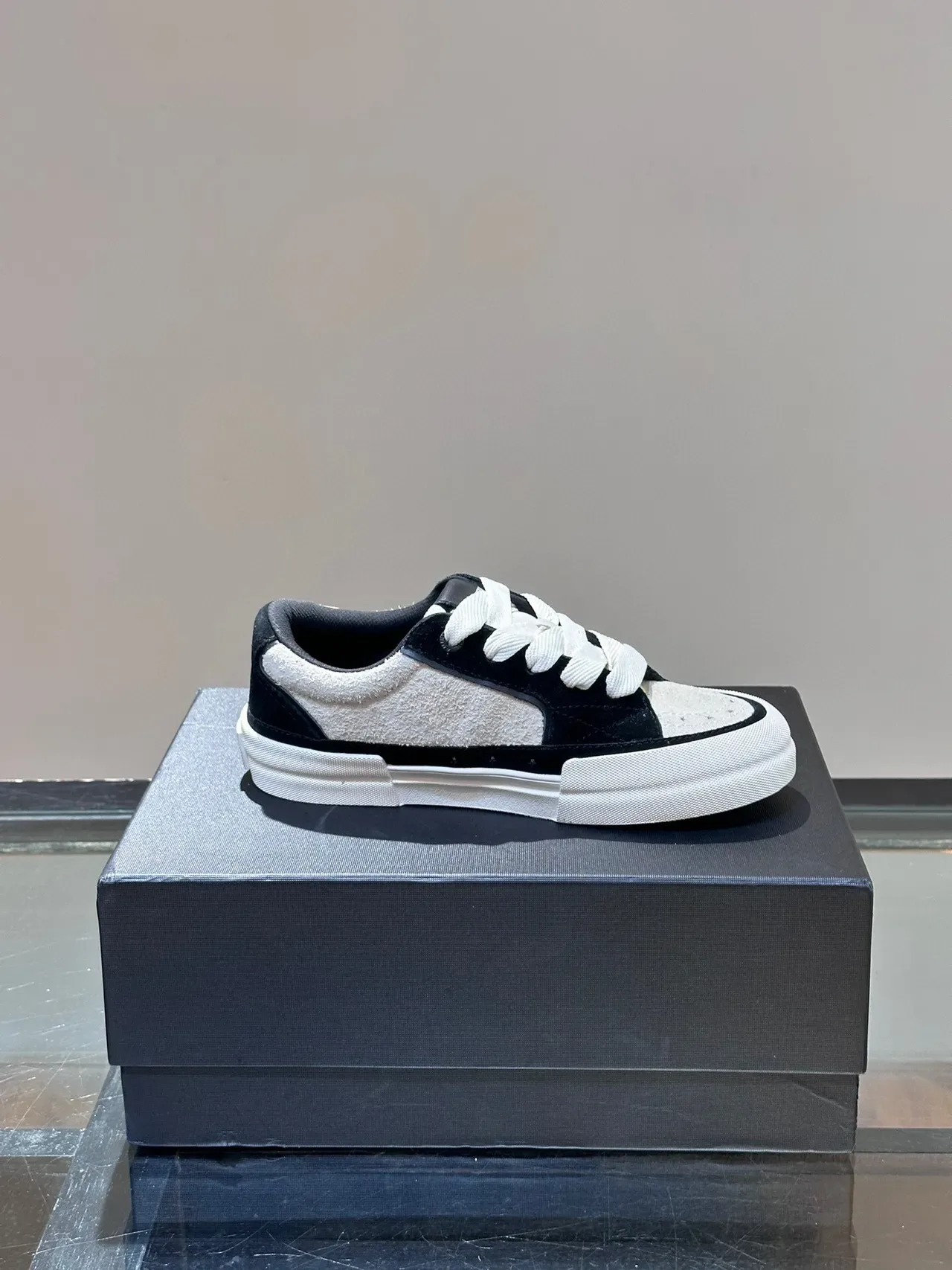 Black White Low-Top Panelled Suede And Textile Sneakers 5