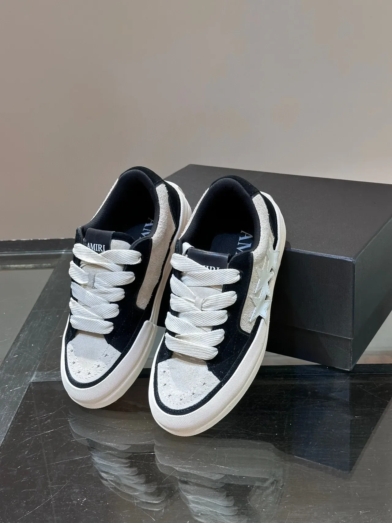 Black White Low-Top Panelled Suede And Textile Sneakers 6
