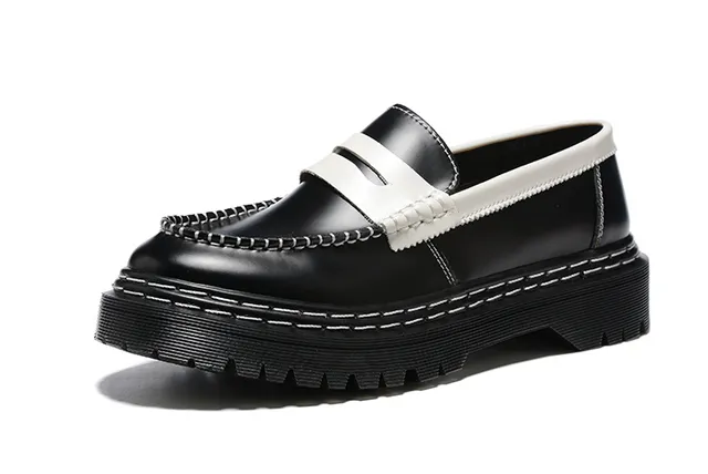 Black White Platform Sole Contrast Strap Loafer 3