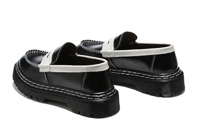 Black White Platform Sole Contrast Strap Loafer 5