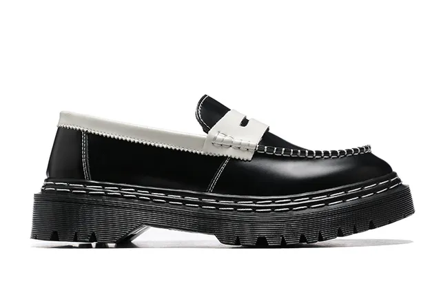 Black White Platform Sole Contrast Strap Loafer 6