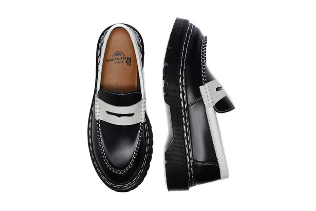 Black White Platform Sole Contrast Strap Loafer 7