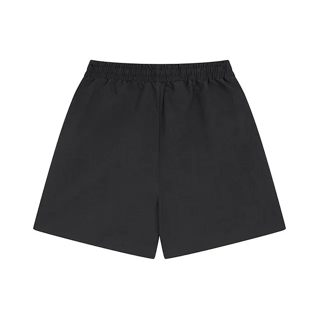 Black Yellow Elastic Waistband Drawstring Closure Shorts 2
