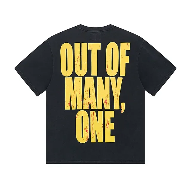 Black Yellow Graphic-Print Front Bold Back Text T-Shirt 3