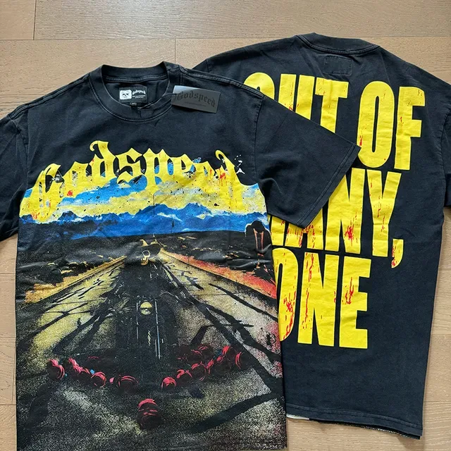 Black Yellow Graphic-Print Front Bold Back Text T-Shirt 7