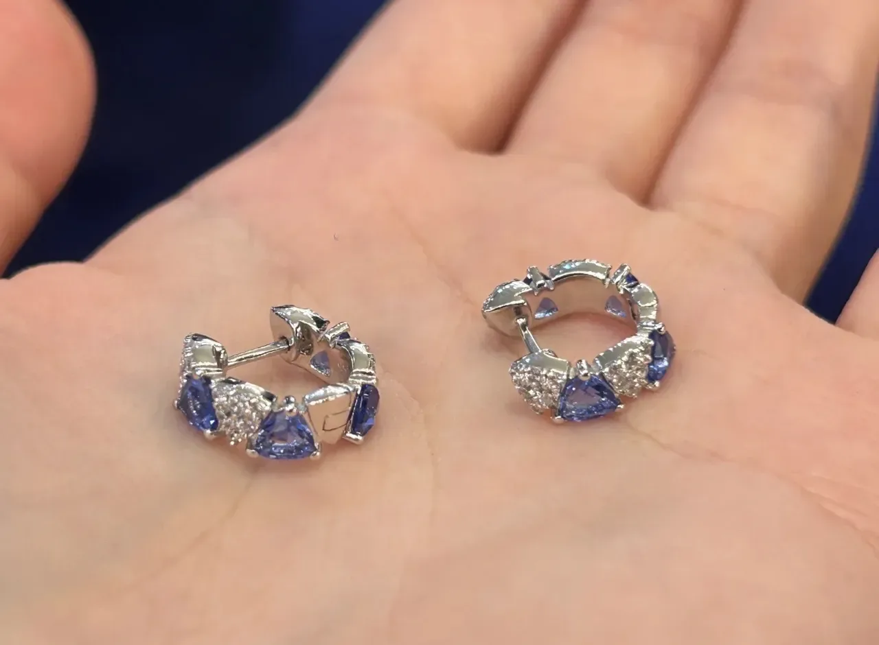 Blue Gemstone and Pavé Crystal Dangling Earrings 5