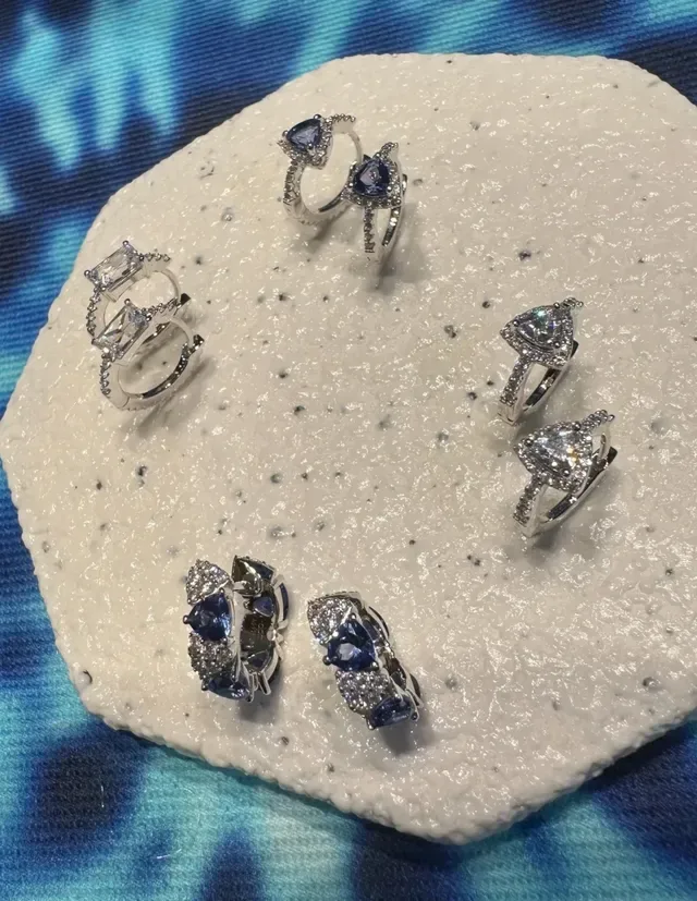 Blue Gemstone and Pavé Crystal Dangling Earrings 6