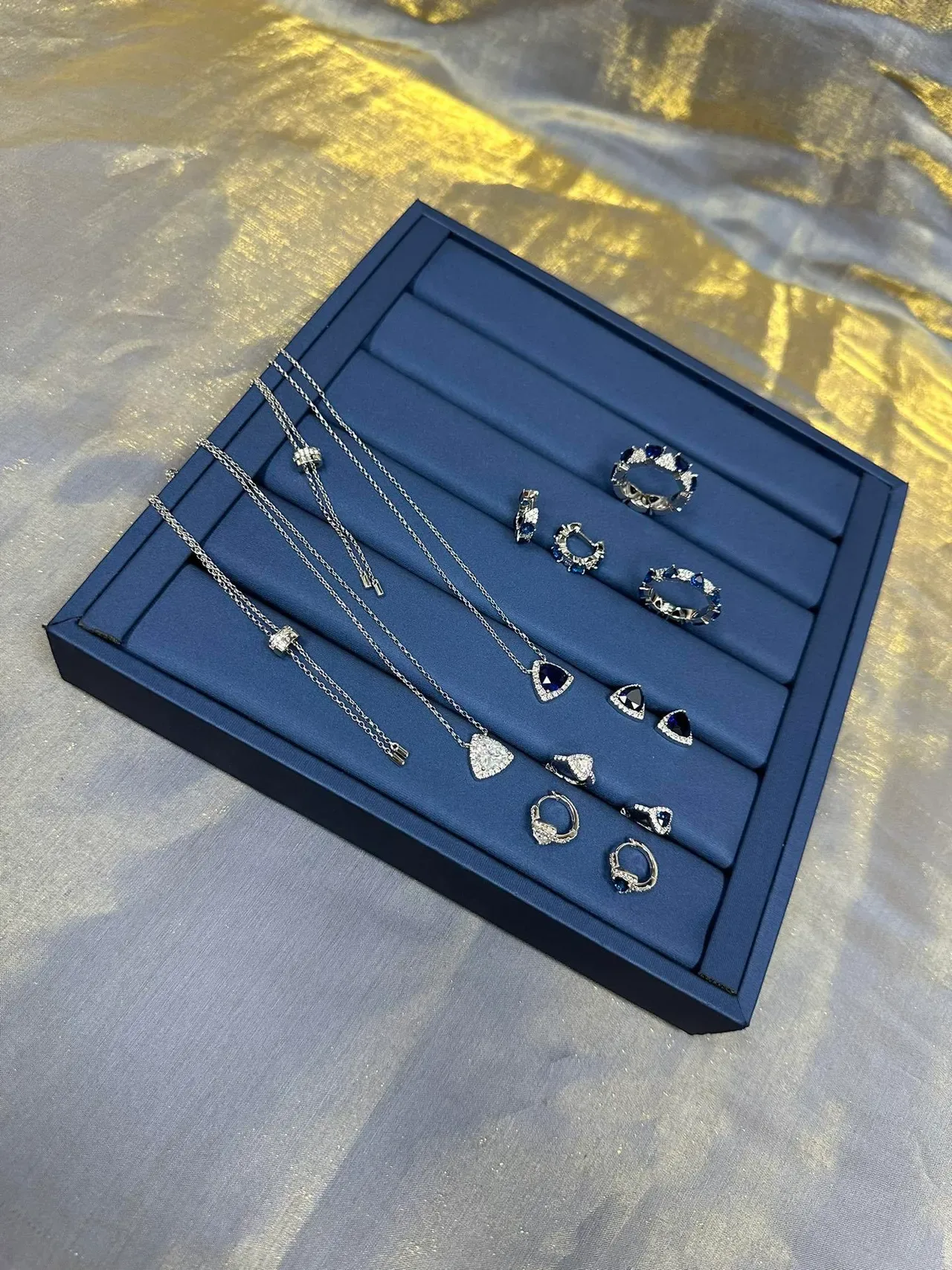 Blue Gemstone and Pavé Crystal Dangling Earrings 7