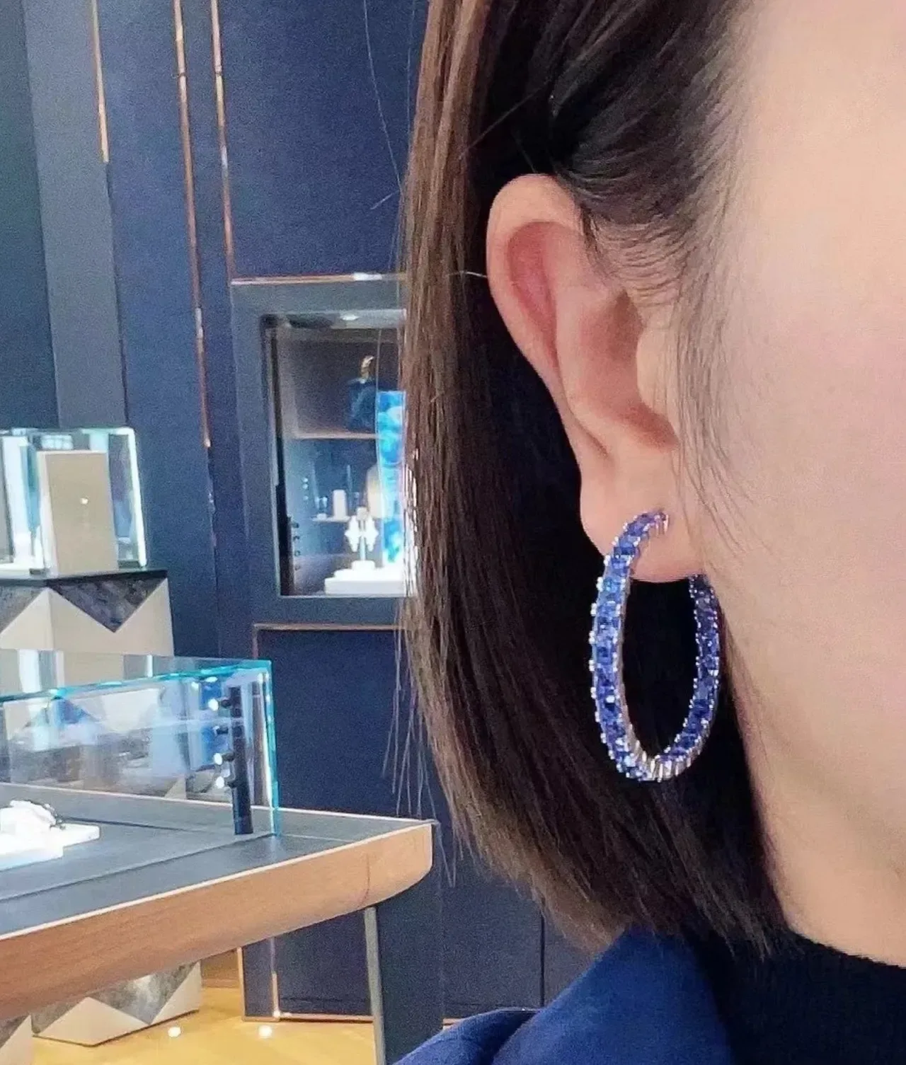 Blue Gemstone Channel-Set Hoop Earrings 4