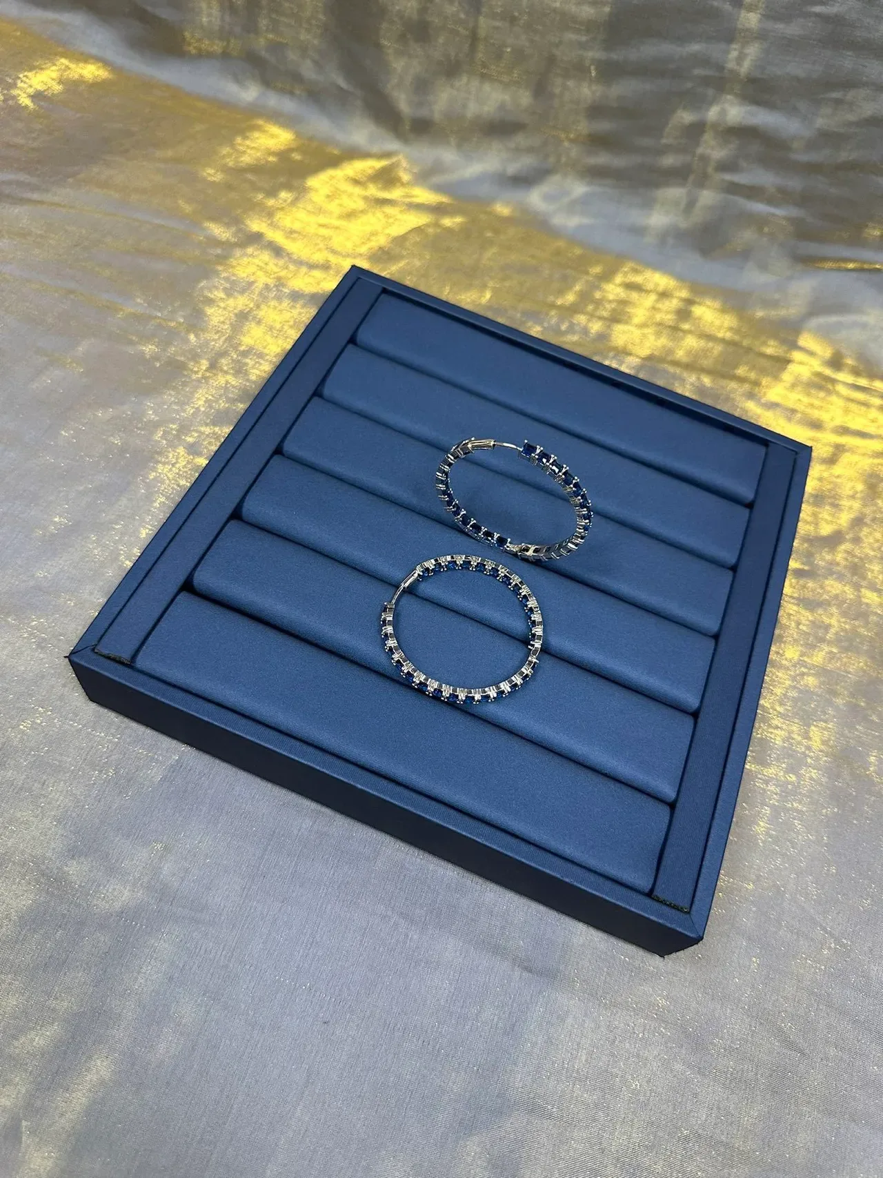 Blue Gemstone Channel-Set Hoop Earrings 5