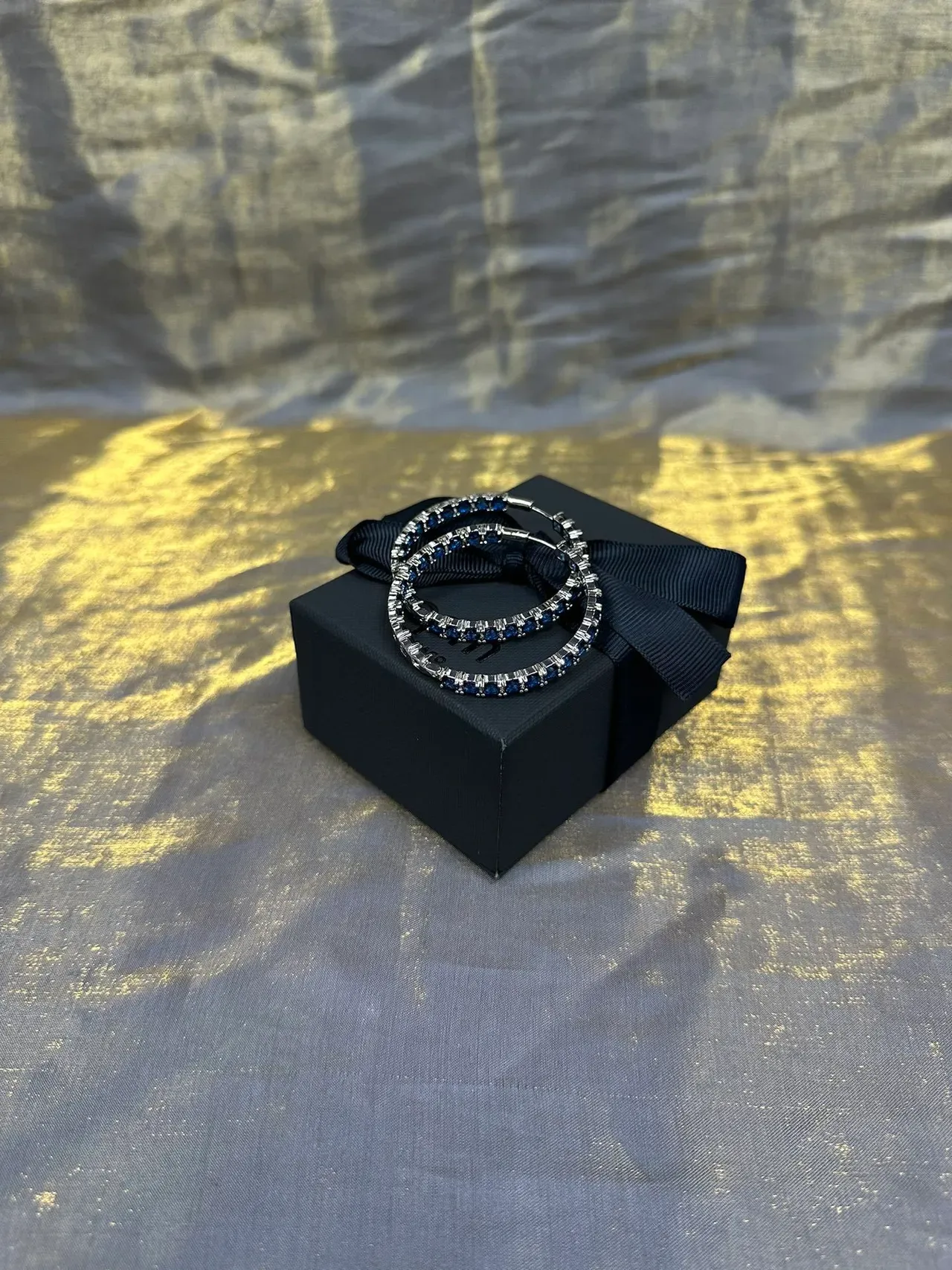 Blue Gemstone Channel-Set Hoop Earrings 7