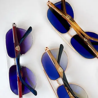 Blue Gold Aviator Silhouette Thin Metal Frame Sunglasses
