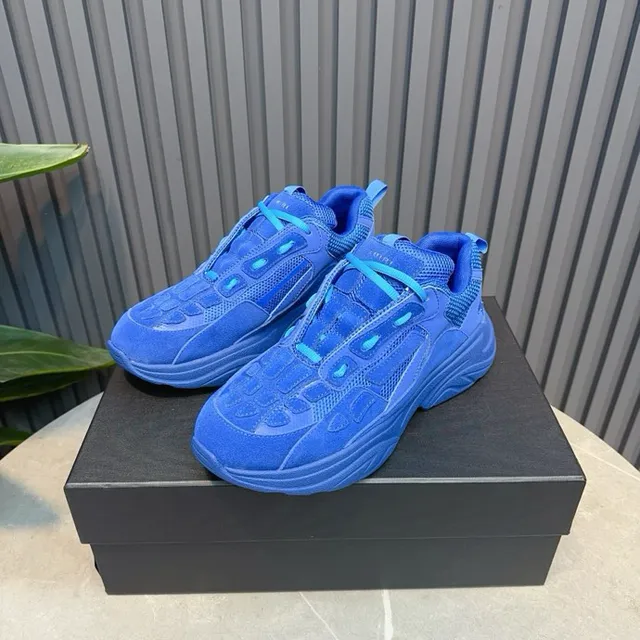 Blue Oversized Sculpted Midsole Layered Synthetic/mesh Upper Chunky Sneakers 2