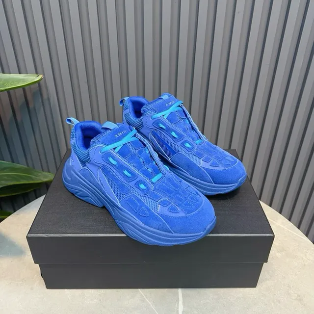 Blue Oversized Sculpted Midsole Layered Synthetic/mesh Upper Chunky Sneakers 3