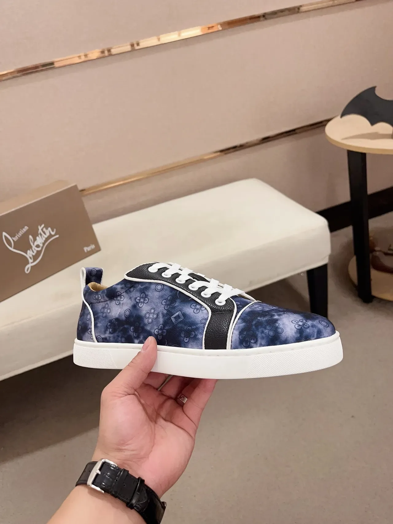 Blue Tie-Dye and Black Leather Panel Lifestyle Sneaker 4