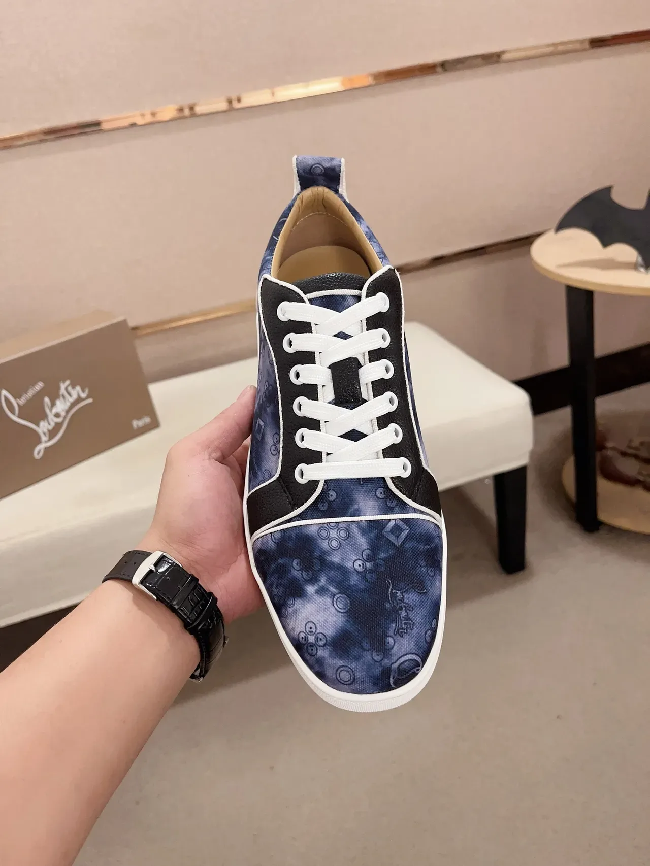 Blue Tie-Dye and Black Leather Panel Lifestyle Sneaker 5