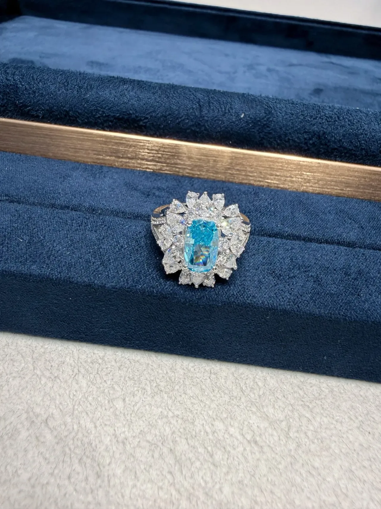 Blue White Floral Halo Setting Oval-Cut Central Gemstone Earrings 6