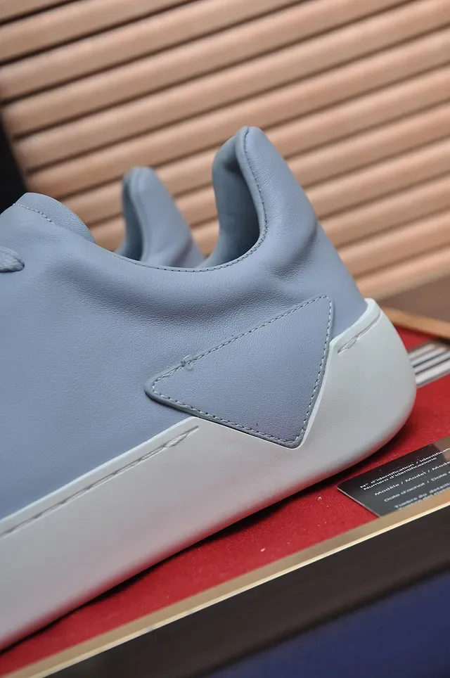 Blue White Minimalist Smooth Leather Upper Sneakers 2