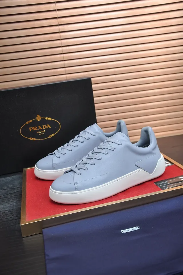 Blue White Minimalist Smooth Leather Upper Sneakers 4