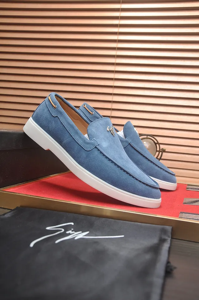 Blue White Suede Upper Moc-Toe Stitching Loafer 3