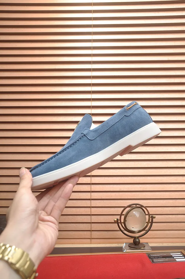 Blue White Suede Upper Moc-Toe Stitching Loafer 5
