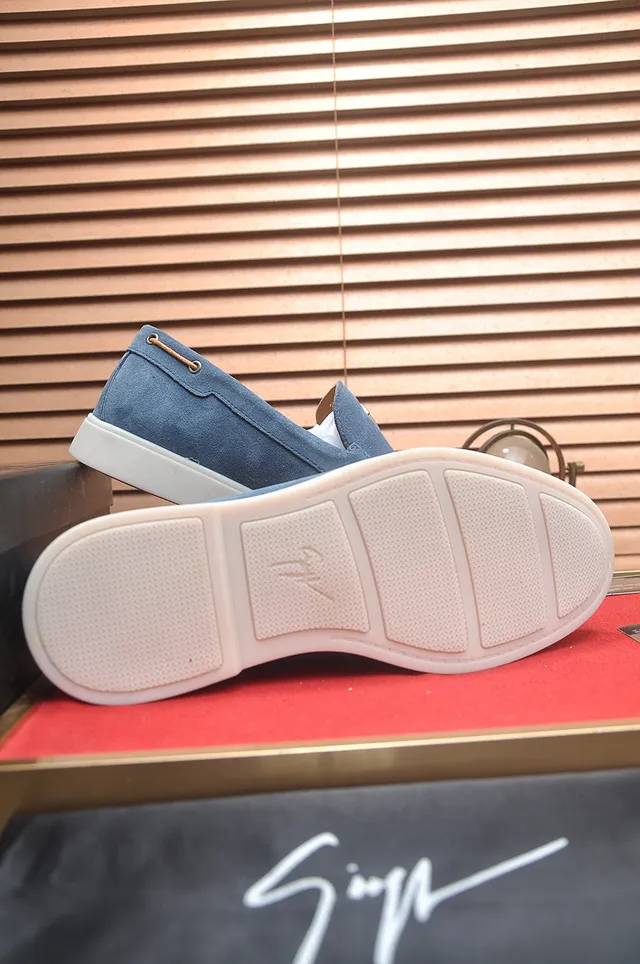 Blue White Suede Upper Moc-Toe Stitching Loafer 7