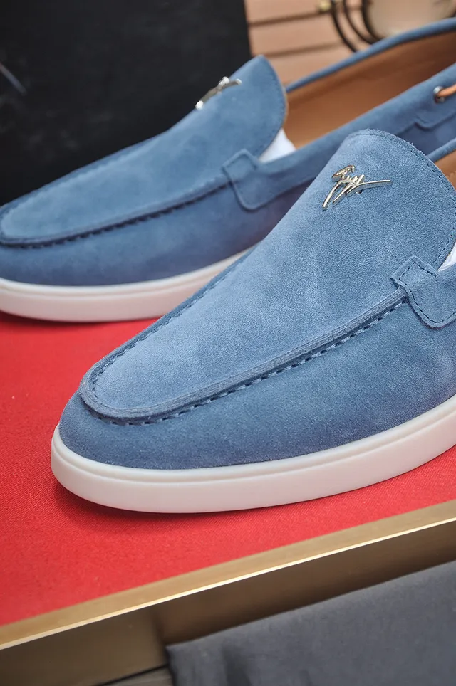 Blue White Suede Upper Moc-Toe Stitching Loafer 8