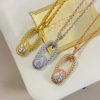Boucheron قلادة ذهب فضة مربوطة أووال باڤيه سيت قطرة حجر كلستر