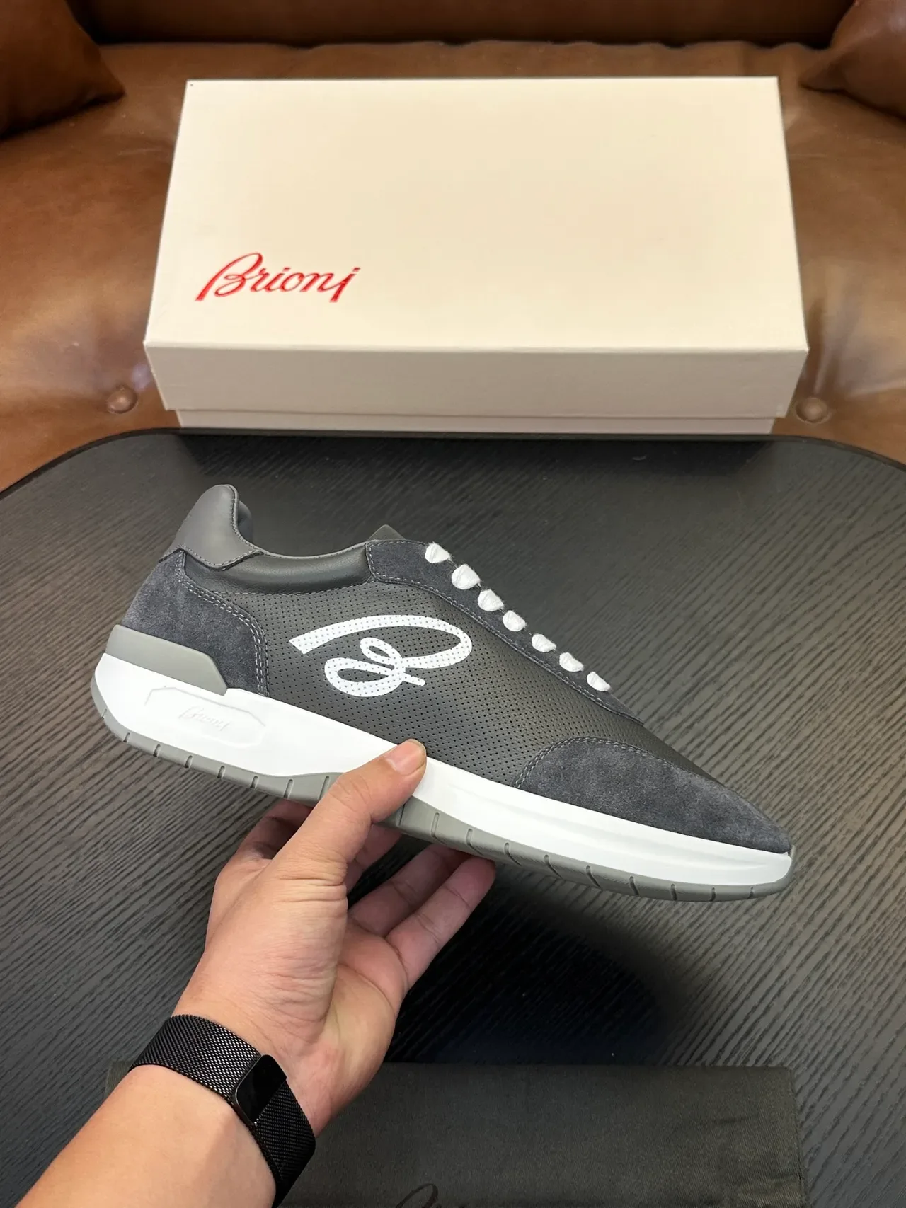 Brioni Dark Gray Suede and Mesh Lifestyle Sneaker 2